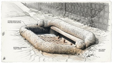 Boudins de protection Terraline autour d'un avaloir d'eaux pluviales
