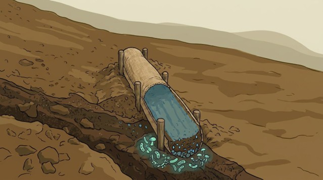 Le tube retient l'eau et libère des micro-organismes dans le sol